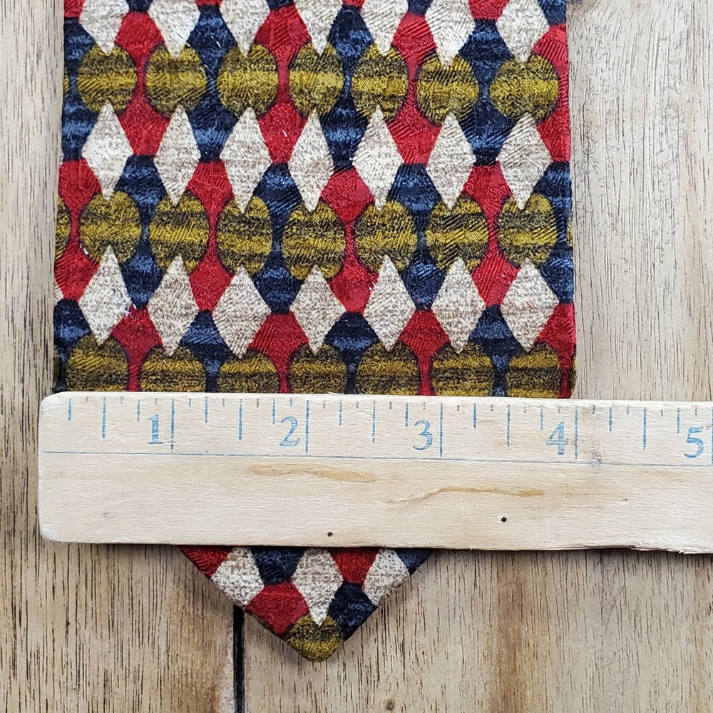 Ermenegildo Zegna Silk Tie Mens One Size Red Blue Gold Geometric Made in Italy - Picture 7 of 7